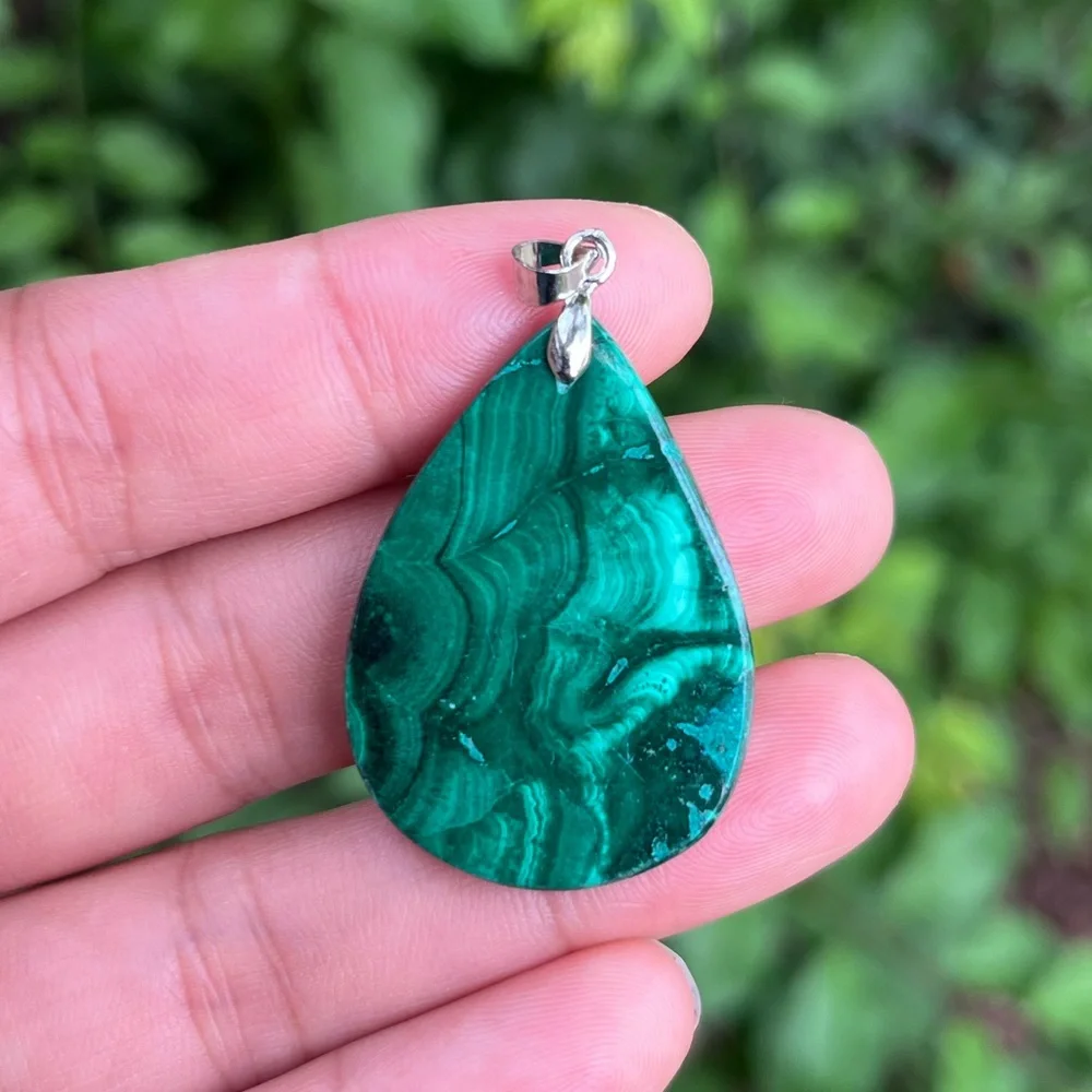 925 silver plated natural‎ malachite pendant 1682